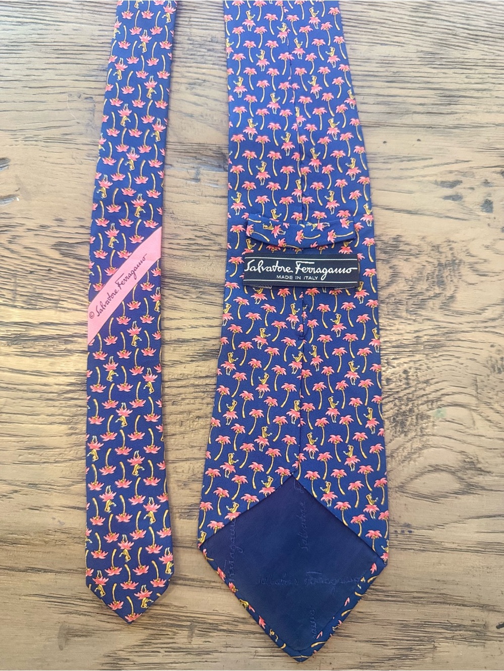 Salvatore Ferragamo Navy Floral Silk Tie - Pink Accent